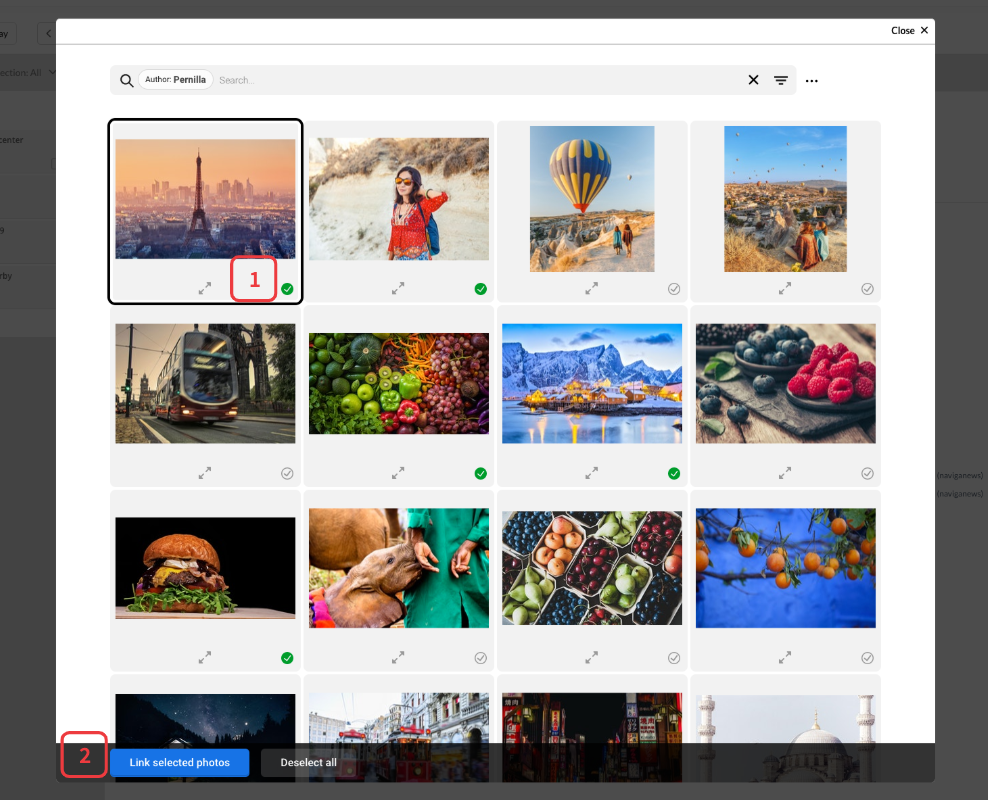 5 photos are selected. You click on the button Link selected photos.